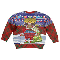 Liechtenstein Christmas Kid Ugly Christmas Sweater with Reindeer Character Holiday Village and Plaid Sleeves - Wonder Print Shop