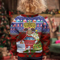 Liechtenstein Christmas Kid Ugly Christmas Sweater with Reindeer Character Holiday Village and Plaid Sleeves - Wonder Print Shop