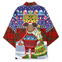 Liechtenstein Christmas Kimono with Reindeer Character Holiday Village and Plaid Sleeves - Wonder Print Shop