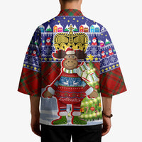Liechtenstein Christmas Kimono with Reindeer Character Holiday Village and Plaid Sleeves - Wonder Print Shop