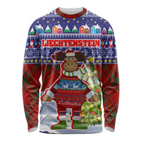 Liechtenstein Christmas Long Sleeve Shirt with Reindeer Character Holiday Village and Plaid Sleeves - Wonder Print Shop