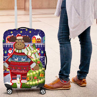 Liechtenstein Christmas Luggage Cover with Reindeer Character Holiday Village and Plaid Sleeves - Wonder Print Shop