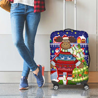 Liechtenstein Christmas Luggage Cover with Reindeer Character Holiday Village and Plaid Sleeves - Wonder Print Shop