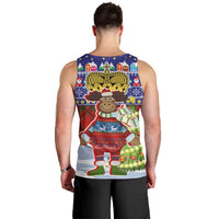Liechtenstein Christmas Men Tank Top with Reindeer Character Holiday Village and Plaid Sleeves - Wonder Print Shop