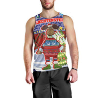Liechtenstein Christmas Men Tank Top with Reindeer Character Holiday Village and Plaid Sleeves - Wonder Print Shop