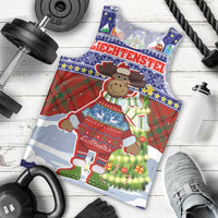 Liechtenstein Christmas Men Tank Top with Reindeer Character Holiday Village and Plaid Sleeves - Wonder Print Shop
