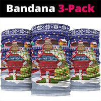 Liechtenstein Christmas Neck Gaiter with Reindeer Character Holiday Village and Plaid Sleeves - Wonder Print Shop