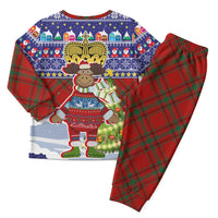Liechtenstein Christmas Pajama Set with Reindeer Character Holiday Village and Plaid Sleeves - Wonder Print Shop