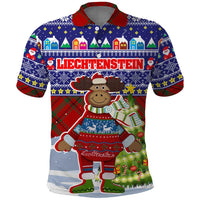 Liechtenstein Christmas Polo Shirt with Reindeer Character Holiday Village and Plaid Sleeves - Wonder Print Shop