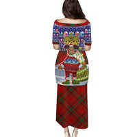 Liechtenstein Christmas Puletasi with Reindeer Character Holiday Village and Plaid Sleeves - Wonder Print Shop