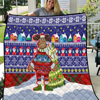 Liechtenstein Christmas Quilt with Reindeer Character Holiday Village and Plaid Sleeves - Wonder Print Shop