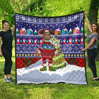 Liechtenstein Christmas Quilt with Reindeer Character Holiday Village and Plaid Sleeves - Wonder Print Shop