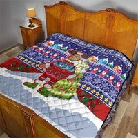 Liechtenstein Christmas Quilt with Reindeer Character Holiday Village and Plaid Sleeves - Wonder Print Shop