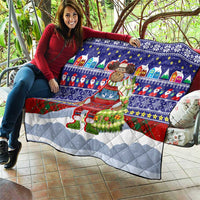 Liechtenstein Christmas Quilt with Reindeer Character Holiday Village and Plaid Sleeves - Wonder Print Shop