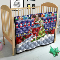Liechtenstein Christmas Quilt with Reindeer Character Holiday Village and Plaid Sleeves - Wonder Print Shop