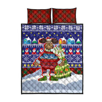 Liechtenstein Christmas Quilt Bed Set with Reindeer Character Holiday Village and Plaid Sleeves - Wonder Print Shop