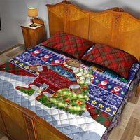 Liechtenstein Christmas Quilt Bed Set with Reindeer Character Holiday Village and Plaid Sleeves - Wonder Print Shop