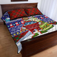 Liechtenstein Christmas Quilt Bed Set with Reindeer Character Holiday Village and Plaid Sleeves - Wonder Print Shop