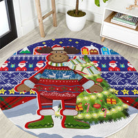 Liechtenstein Christmas Round Carpet with Reindeer Character Holiday Village and Plaid Sleeves - Wonder Print Shop