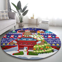 Liechtenstein Christmas Round Carpet with Reindeer Character Holiday Village and Plaid Sleeves - Wonder Print Shop