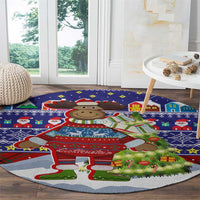 Liechtenstein Christmas Round Carpet with Reindeer Character Holiday Village and Plaid Sleeves - Wonder Print Shop