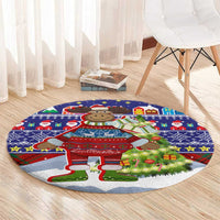 Liechtenstein Christmas Round Carpet with Reindeer Character Holiday Village and Plaid Sleeves - Wonder Print Shop