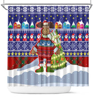 Liechtenstein Christmas Shower Curtain with Reindeer Character Holiday Village and Plaid Sleeves - Wonder Print Shop