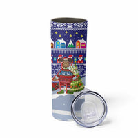 Liechtenstein Christmas Skinny Tumbler with Reindeer Character Holiday Village and Plaid Sleeves - Wonder Print Shop