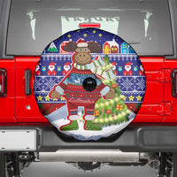 Liechtenstein Christmas Spare Tire Cover with Reindeer Character Holiday Village and Plaid Sleeves - Wonder Print Shop