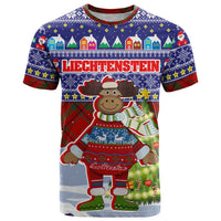 Liechtenstein Christmas T Shirt with Reindeer Character Holiday Village and Plaid Sleeves - Wonder Print Shop