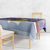 Liechtenstein Christmas Tablecloth with Reindeer Character Holiday Village and Plaid Sleeves - Wonder Print Shop