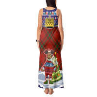 Liechtenstein Christmas Tank Maxi Dress with Reindeer Character Holiday Village and Plaid Sleeves - Wonder Print Shop