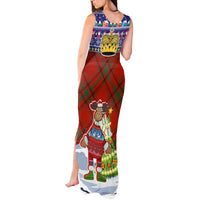 Liechtenstein Christmas Tank Maxi Dress with Reindeer Character Holiday Village and Plaid Sleeves - Wonder Print Shop