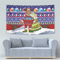 Liechtenstein Christmas Tapestry with Reindeer Character Holiday Village and Plaid Sleeves - Wonder Print Shop