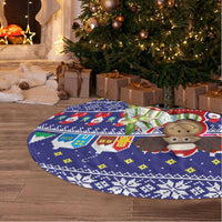 Liechtenstein Christmas Tree Skirt with Reindeer Character Holiday Village and Plaid Sleeves - Wonder Print Shop
