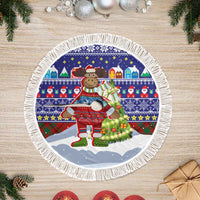 Liechtenstein Christmas Tree Skirt with Reindeer Character Holiday Village and Plaid Sleeves - Wonder Print Shop