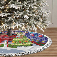 Liechtenstein Christmas Tree Skirt with Reindeer Character Holiday Village and Plaid Sleeves - Wonder Print Shop