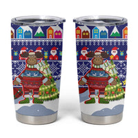 Liechtenstein Christmas Tumbler Cup with Reindeer Character Holiday Village and Plaid Sleeves - Wonder Print Shop