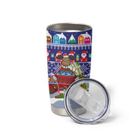 Liechtenstein Christmas Tumbler Cup with Reindeer Character Holiday Village and Plaid Sleeves - Wonder Print Shop