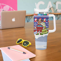 Liechtenstein Christmas Tumbler With Handle with Reindeer Character Holiday Village and Plaid Sleeves - Wonder Print Shop