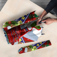 Liechtenstein Christmas Umbrella with Reindeer Character Holiday Village and Plaid Sleeves - Wonder Print Shop