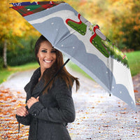 Liechtenstein Christmas Umbrella with Reindeer Character Holiday Village and Plaid Sleeves - Wonder Print Shop