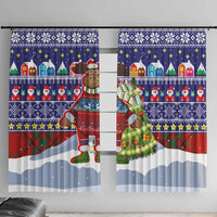 Liechtenstein Christmas Window Curtain with Reindeer Character Holiday Village and Plaid Sleeves - Wonder Print Shop