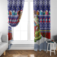 Liechtenstein Christmas Window Curtain with Reindeer Character Holiday Village and Plaid Sleeves - Wonder Print Shop