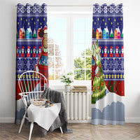 Liechtenstein Christmas Window Curtain with Reindeer Character Holiday Village and Plaid Sleeves - Wonder Print Shop