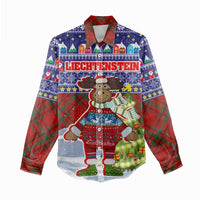 Liechtenstein Christmas Women Casual Shirt with Reindeer Character Holiday Village and Plaid Sleeves - Wonder Print Shop