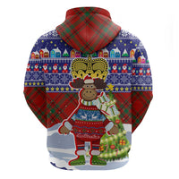Liechtenstein Christmas Zip Hoodie with Reindeer Character Holiday Village and Plaid Sleeves - Wonder Print Shop