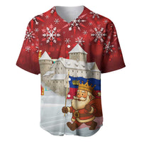 Liechtenstein Christmas Baseball Jersey with Santa Claus Castle Snowflakes and National Flag - Wonder Print Shop