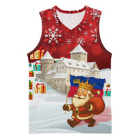 Liechtenstein Christmas Basketball Jersey with Santa Claus Castle Snowflakes and National Flag - Wonder Print Shop