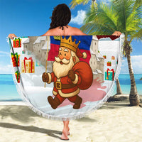 Liechtenstein Christmas Beach Blanket with Santa Claus Castle Snowflakes and National Flag - Wonder Print Shop